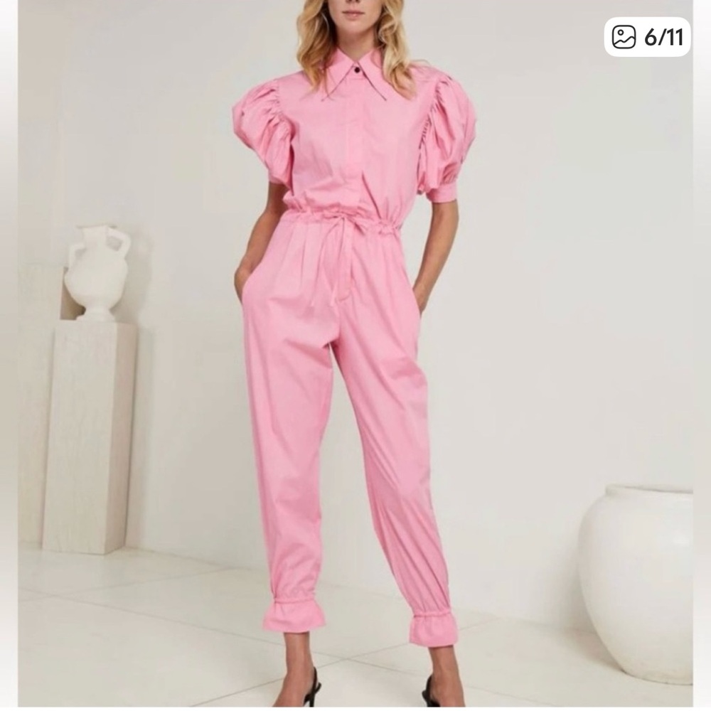 Anthropologie S/W/F Pink Puff Sleeve Jumpsuit Women’s XS